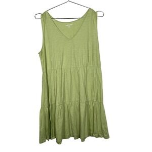 Joe Fresh Womens Lime Green Cotton Tiered V-Neck Mini Dress Large